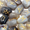 Grey Agate Rune Set in Cotton Pouch