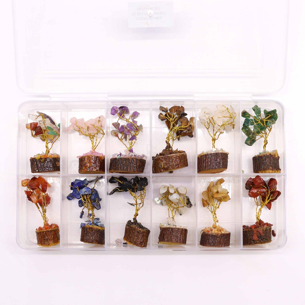 Box of 12 Mini Gemstone Trees on Wooden Base, Mixed Stones – view 7