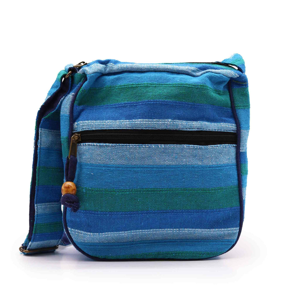 Large Nepal Sling Bag - Blue Rivers Print, Adjustable Strap