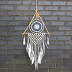 Large Macrame Pyramid Dream Catcher - White & Grey – view 3