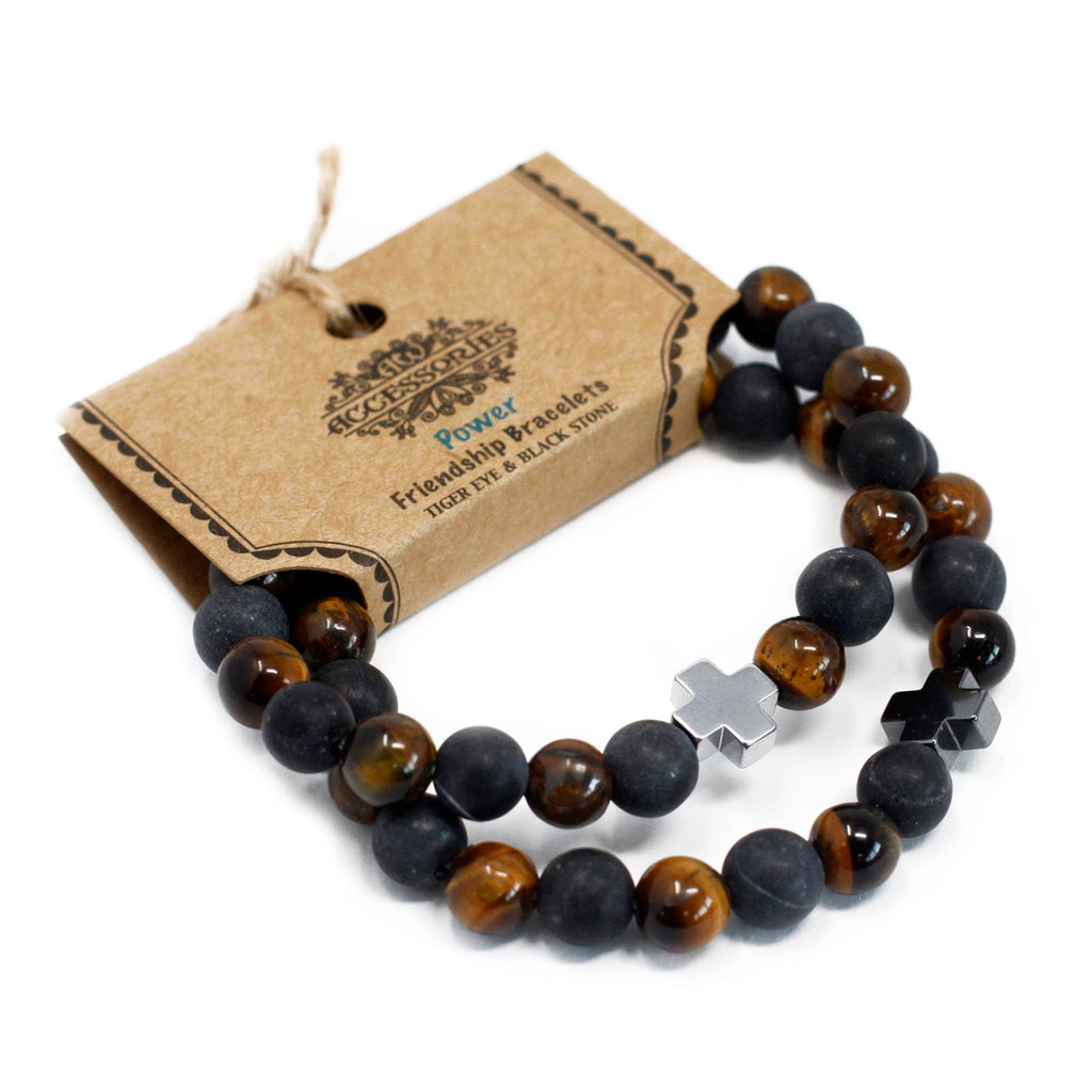Power Friendship Bracelet Set - Tiger Eye & Black Stone – view 3