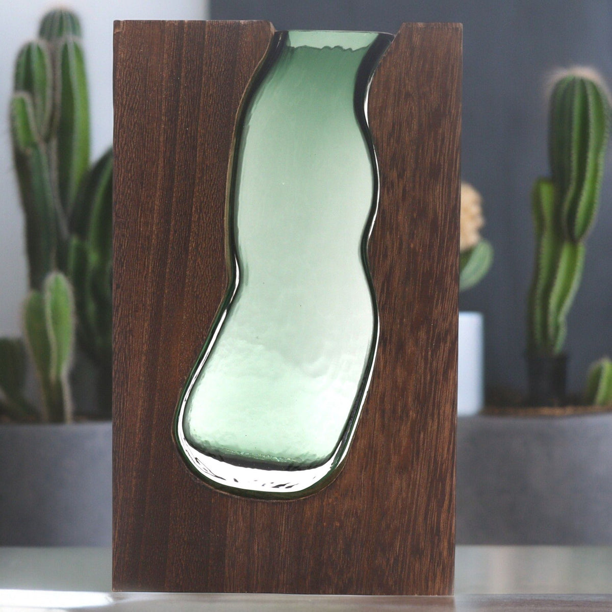 Large Glass Vase & Terrarium, Dark Tung Wood, 18x32cm – view 2