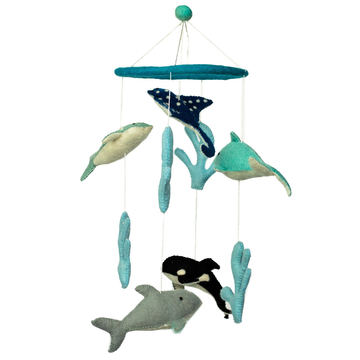 Handmade Felt Mobile, Dolphins and Sea Life