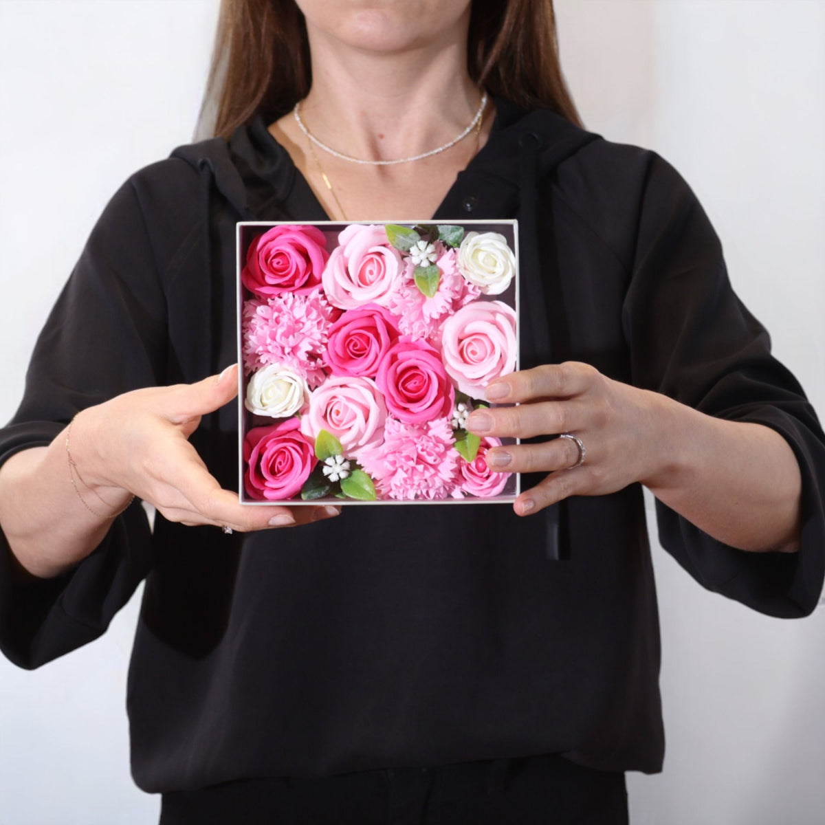 Square Soap Flower Gift Box - Baby Blessings Pink – view 2