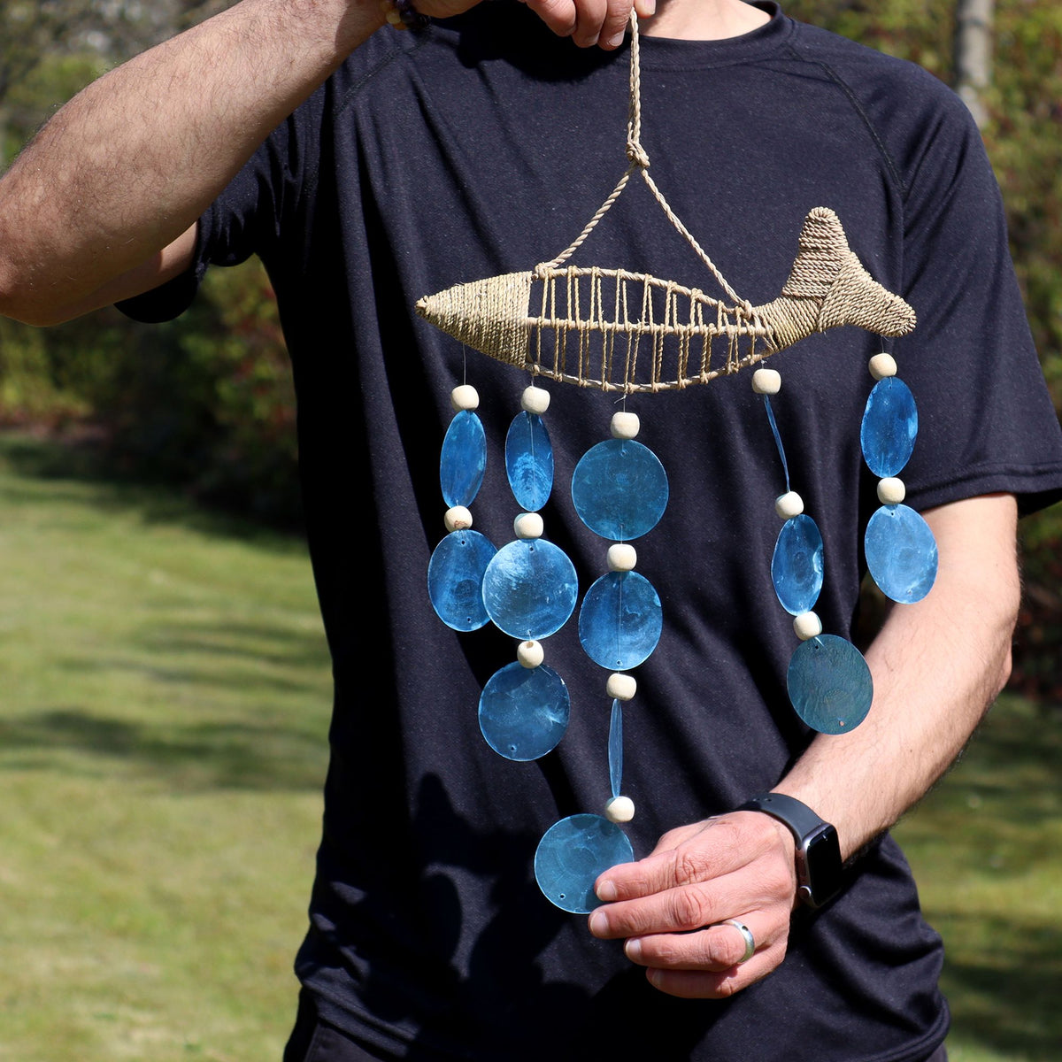 String Fish & Blue Capiz Shell Wind Chime – view 2