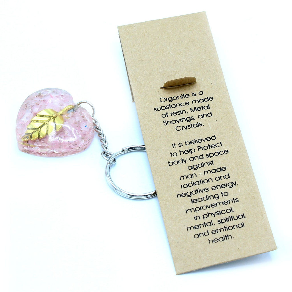 Orgonite Power Keyring - Rose Quartz Hearts Golden Leaf – view 6