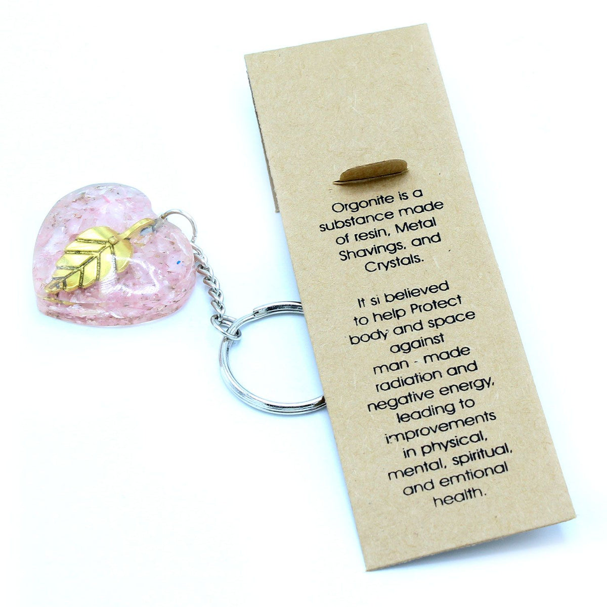 Orgonite Power Keyring - Rose Quartz Hearts Golden Leaf – view 6