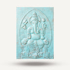 Ganpati Turquoise Relief with Iron Frame - 0.7 x 1 m
