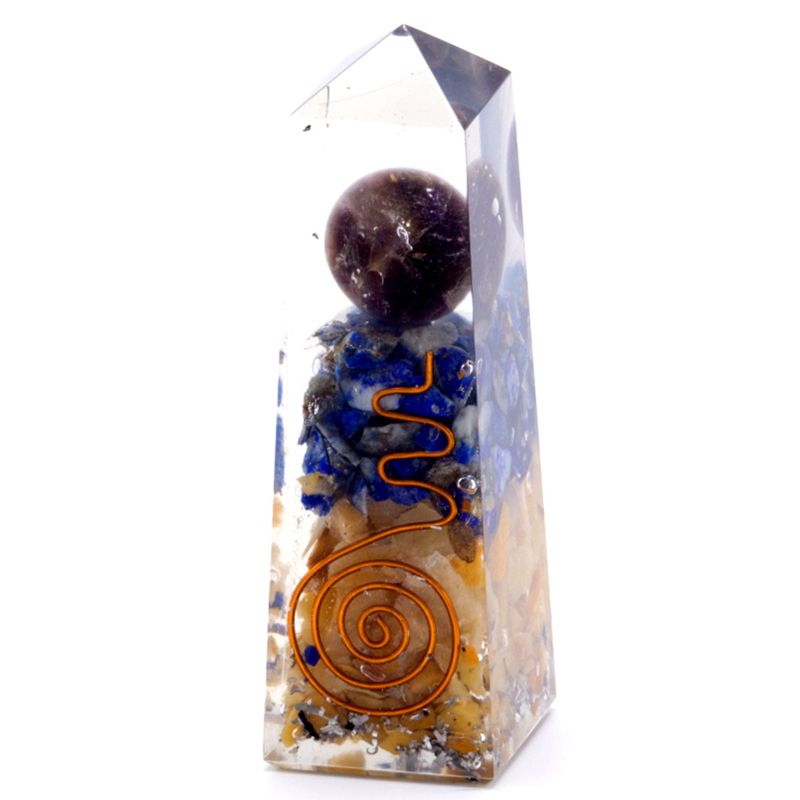 Orgonite Obelisk, Lapis Lazuli and Yellow Aventurine, Copper, 90x25mm