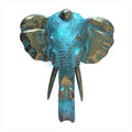 Large Wood Elephant Head, Gold and Turquoise