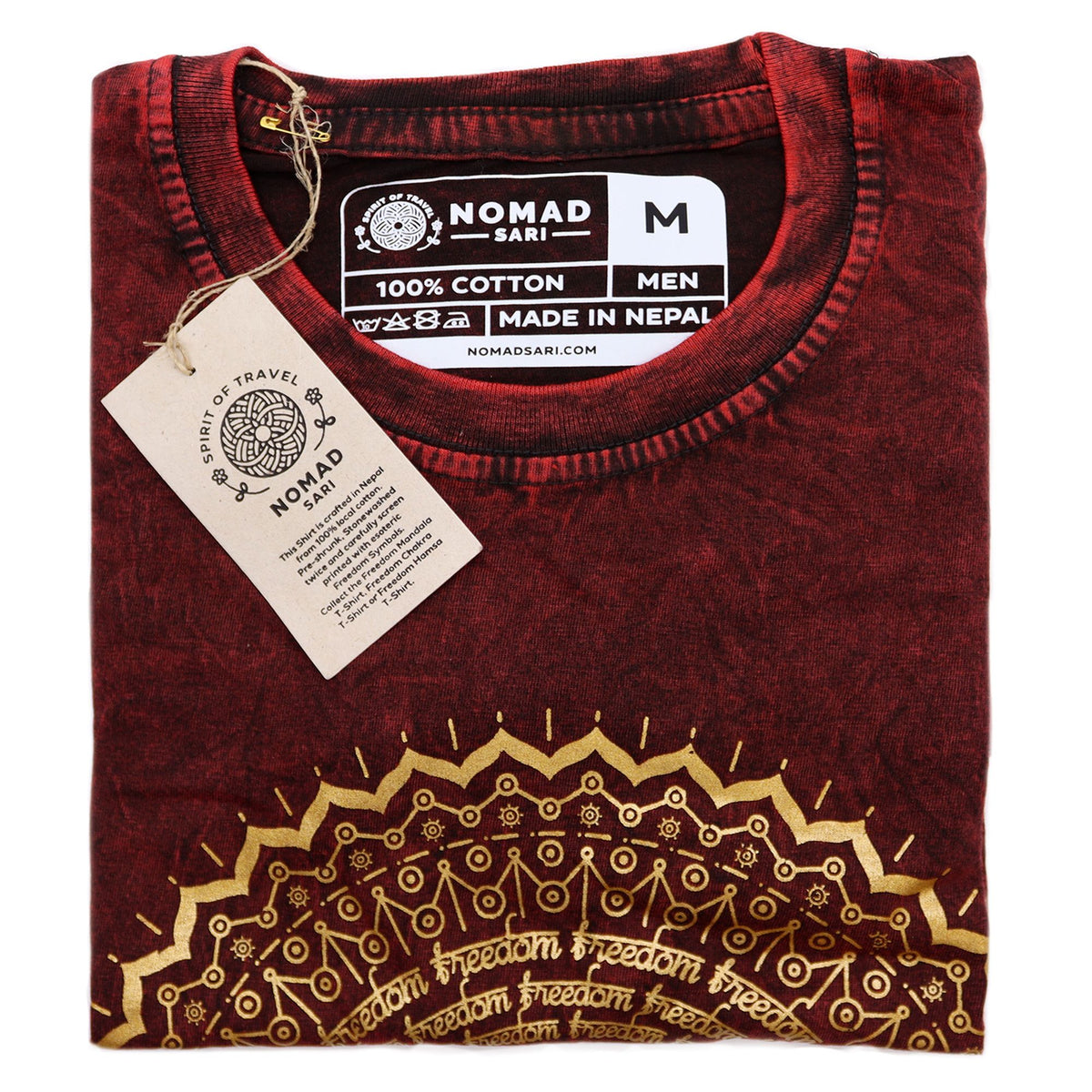 Nomad Sari Stonewashed T-Shirt - Mandala - Maroon - Medium – view 5