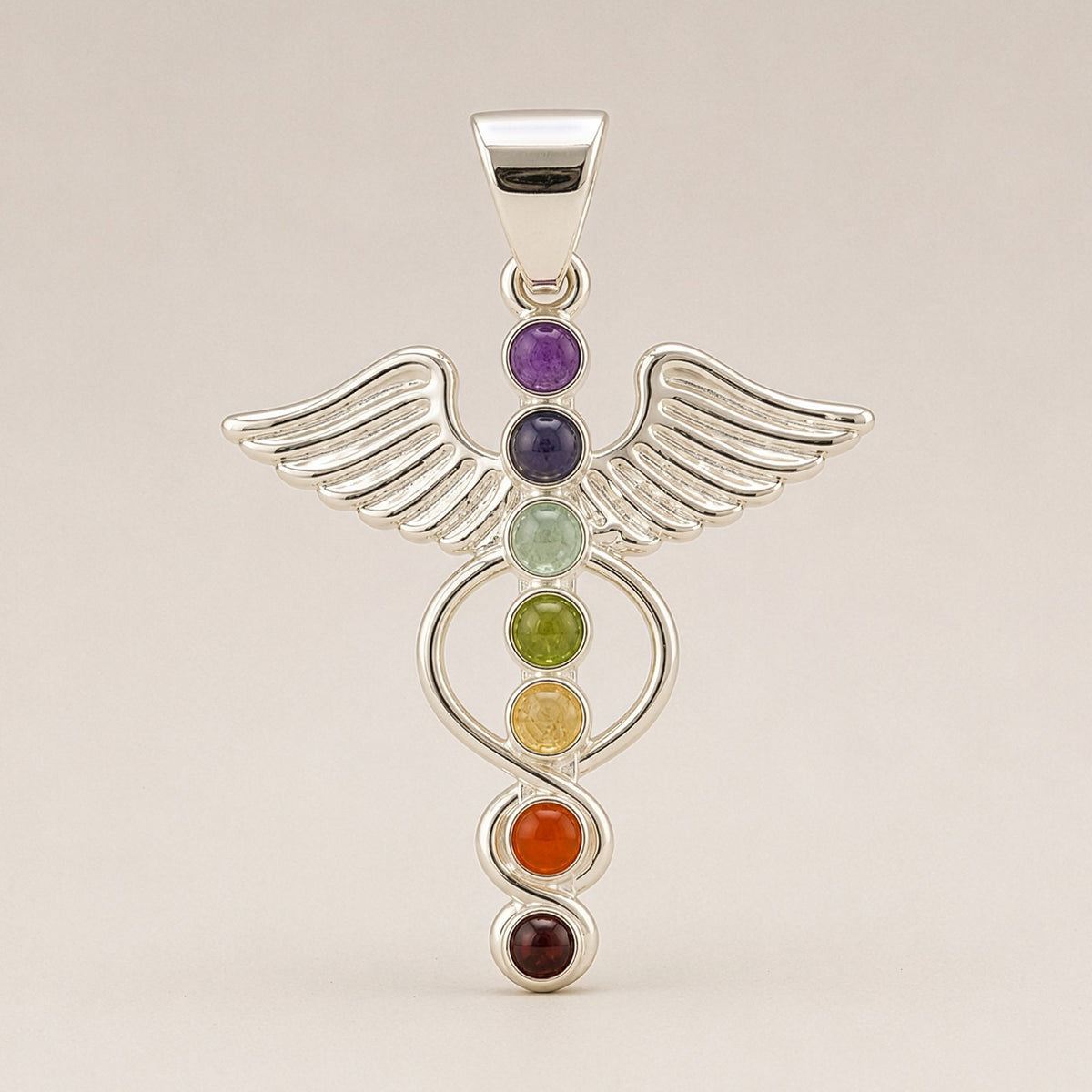 Angel Chakra Pendant Necklace on Silver Plated Cord 45cm – view 2