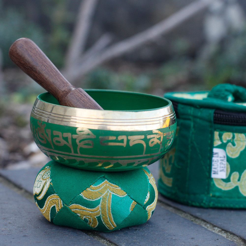 Mini Singing Bowl Gift Set - Green Pouch – view 2