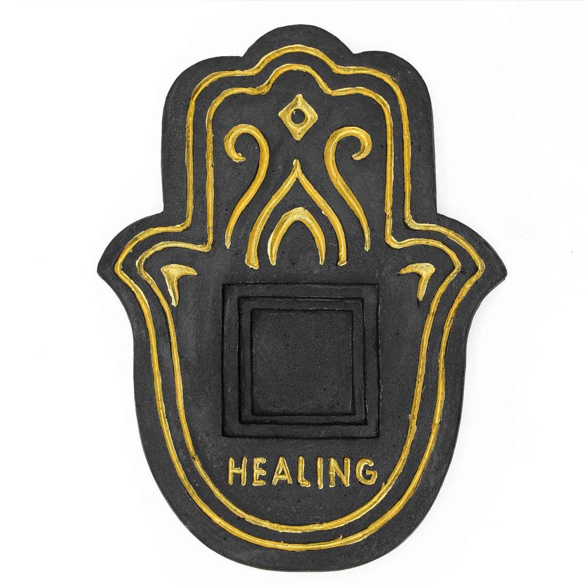 Black and Gold Lava-Stone Incense Plate