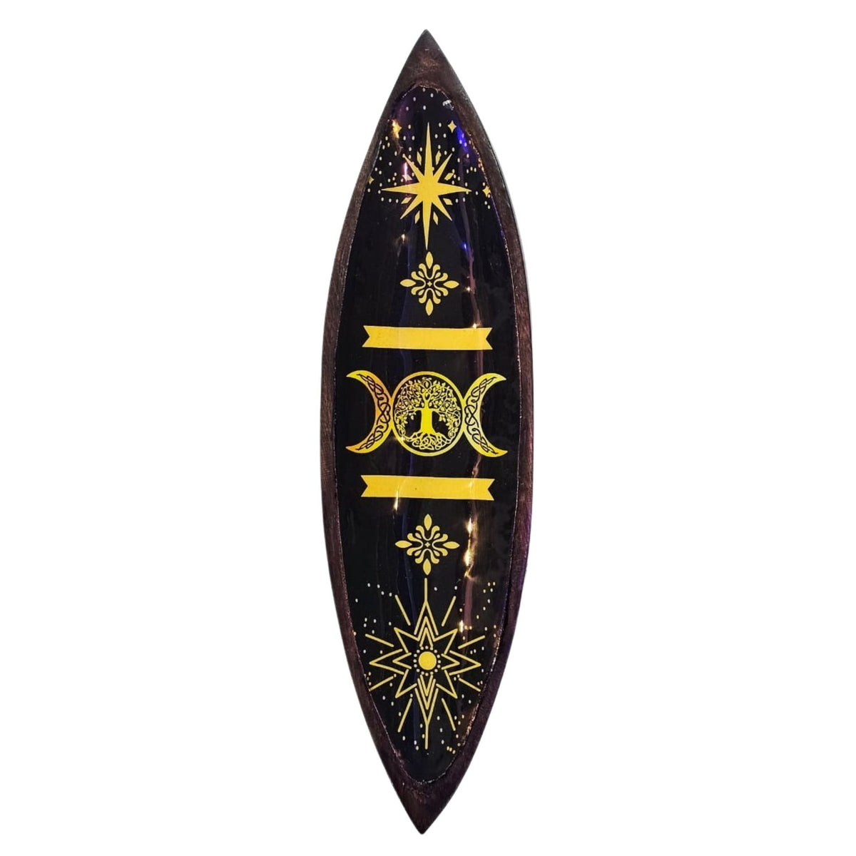 Triple Moon Enamel Incense Bowl - Mango Wood