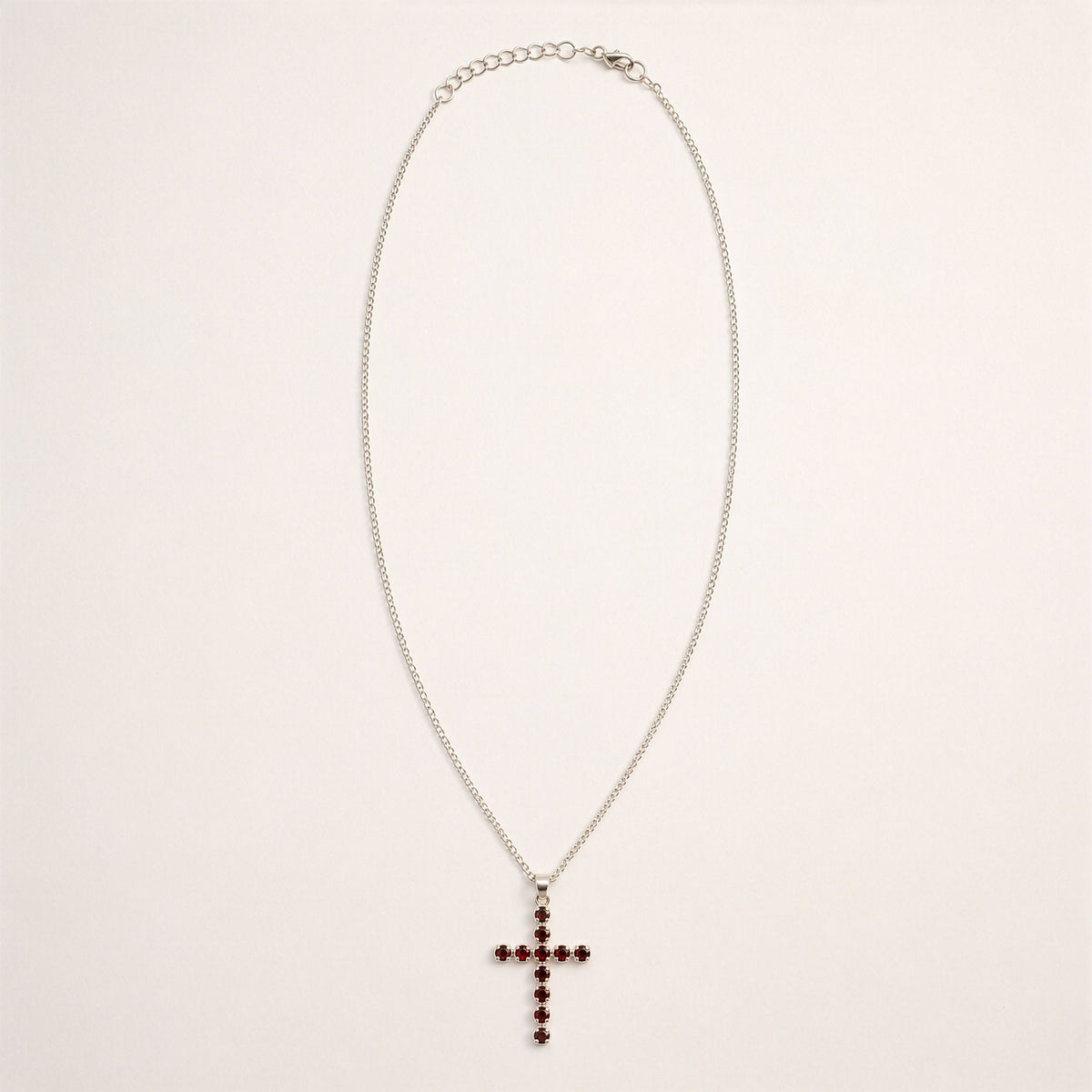 Garnet Crucifix Pendant Necklace on Silver Plated Chain 45cm – view 2