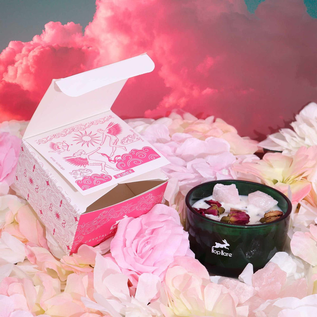 Hop Hare Crystal Magic Candle - The Lovers, Rose Quartz