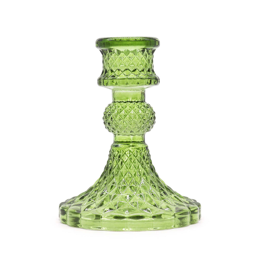 Vintage Pressed Glass Candle Holders - Garden Jade Set of 2