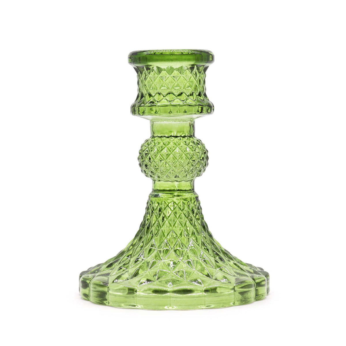 Vintage Pressed Glass Candle Holders - Garden Jade Set of 2