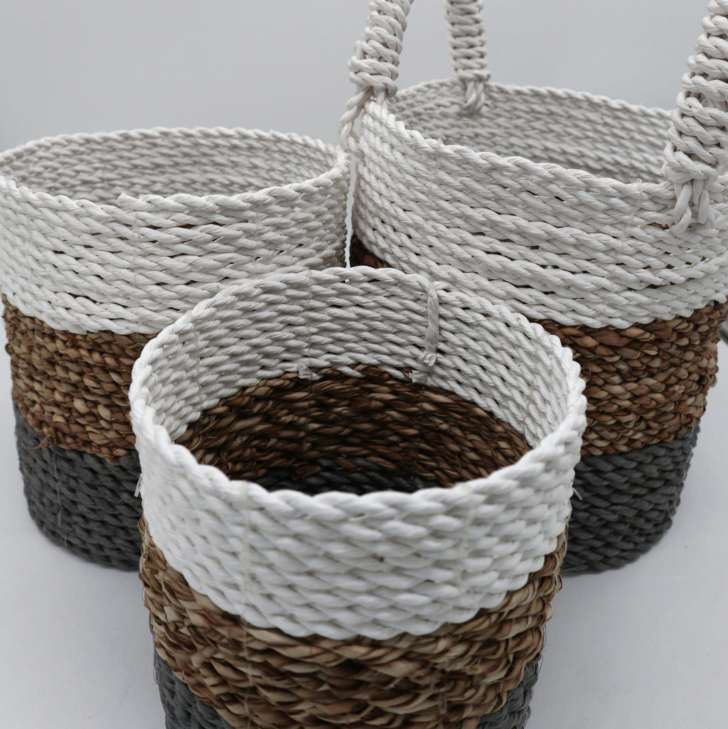 Seagrass Basket Set, 3 Pieces - Grey, Natural, White – view 3