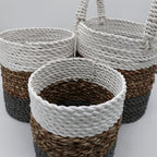 Seagrass Basket Set, 3 Pieces - Grey, Natural, White – view 3