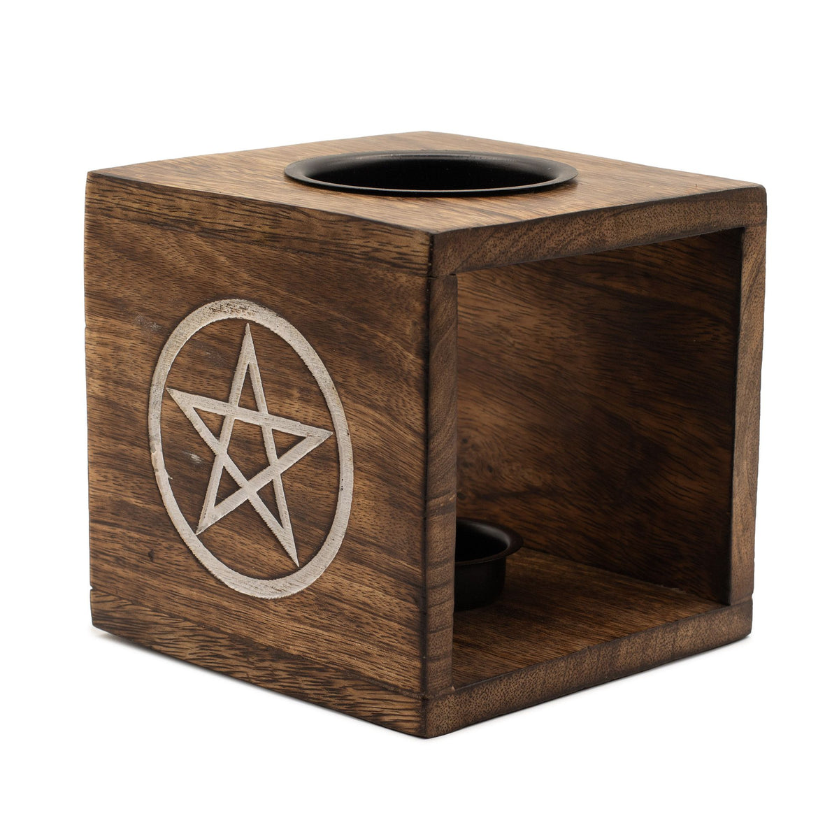 Large Square Mango Wood Oil Burner - Pentagon – view 5