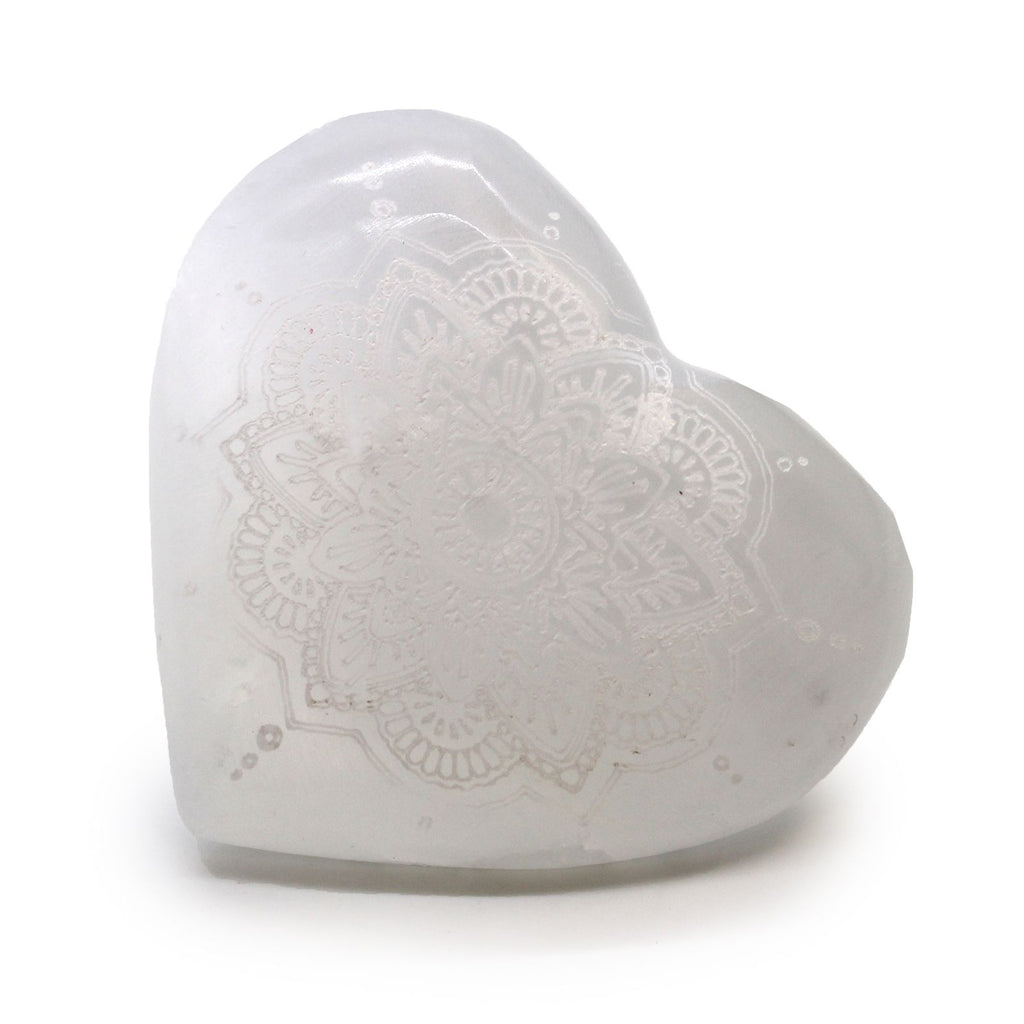 Selenite Heart 7-8cm with Mandala Engraving – view 3