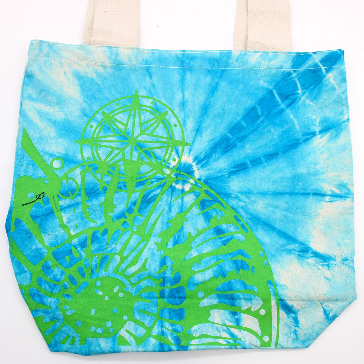 Tie-Dye Cotton Bag - Sea Shell - Blue/Green - Green Handle – view 4