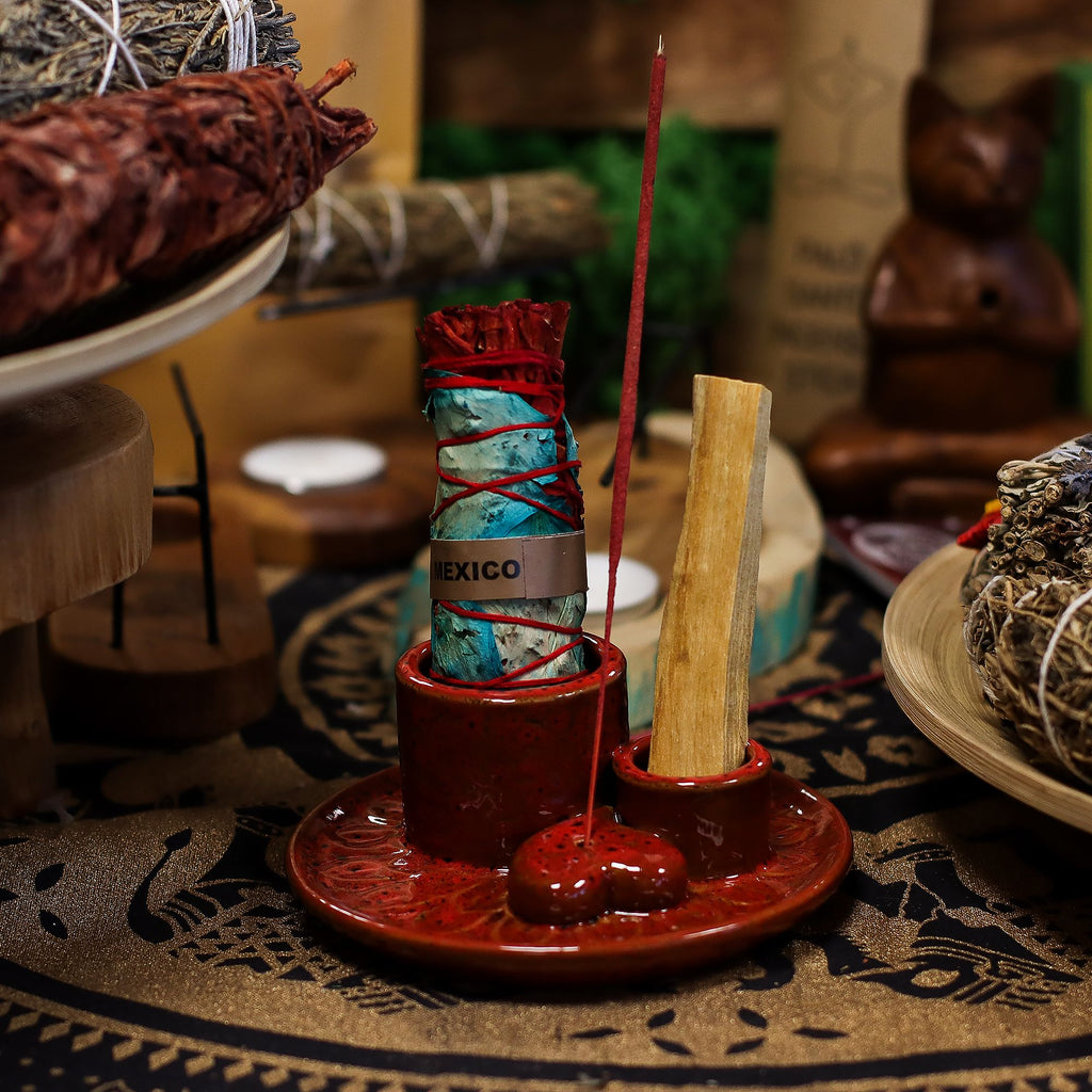 Ceramic Palo Santo & Smudge Holder, Mandala, Red with Heart – view 4