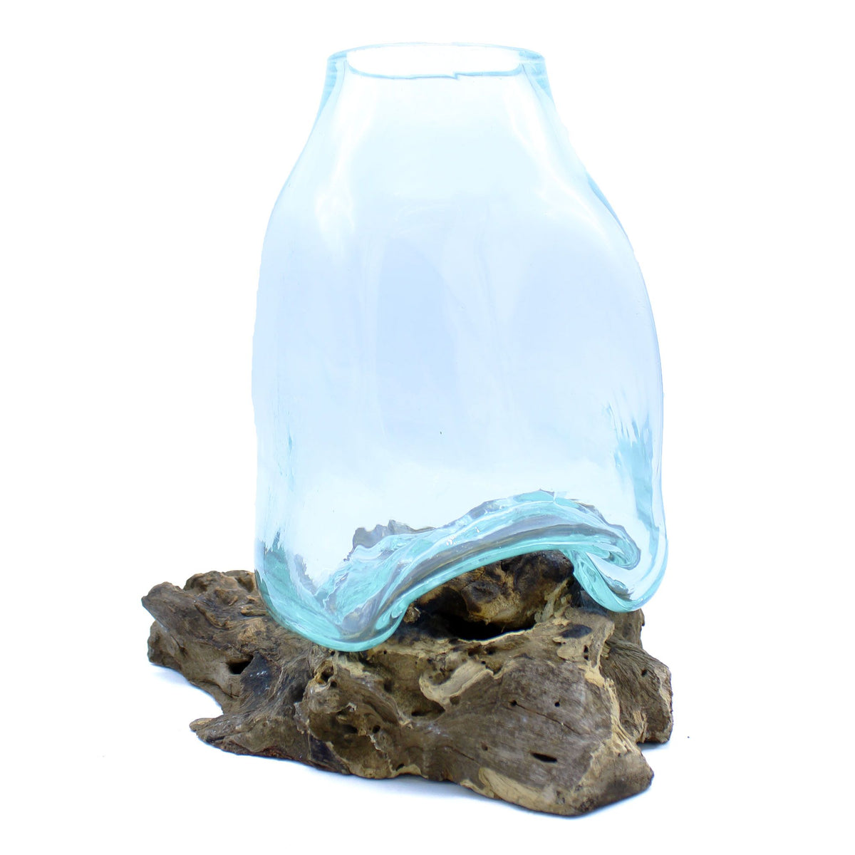 Large Molten Glass Terrarium Vase on Wood