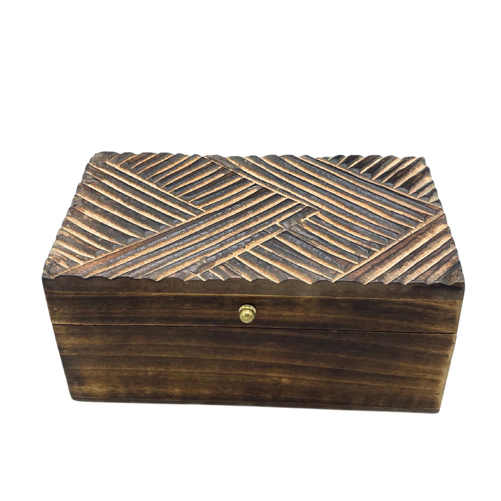 Vintage Deco Wooden Storage Box - Antique Lines, 22 x 12 cm