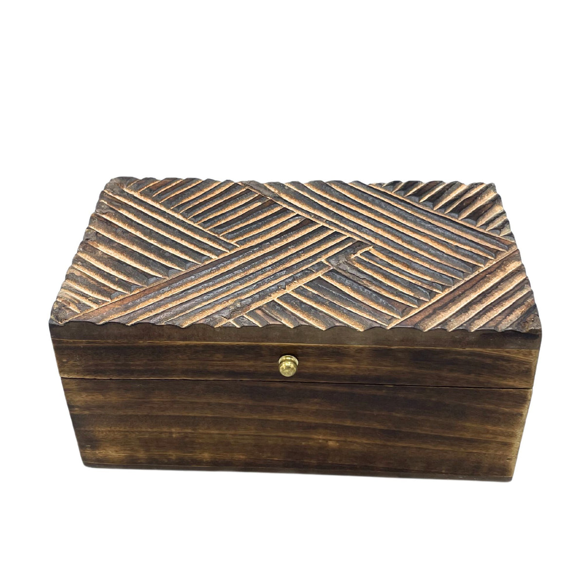 Vintage Deco Wooden Storage Box - Antique Lines, 22 x 12 cm