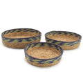 Straw & Seagrass Tray Baskets, Green and Blue, Set of 3