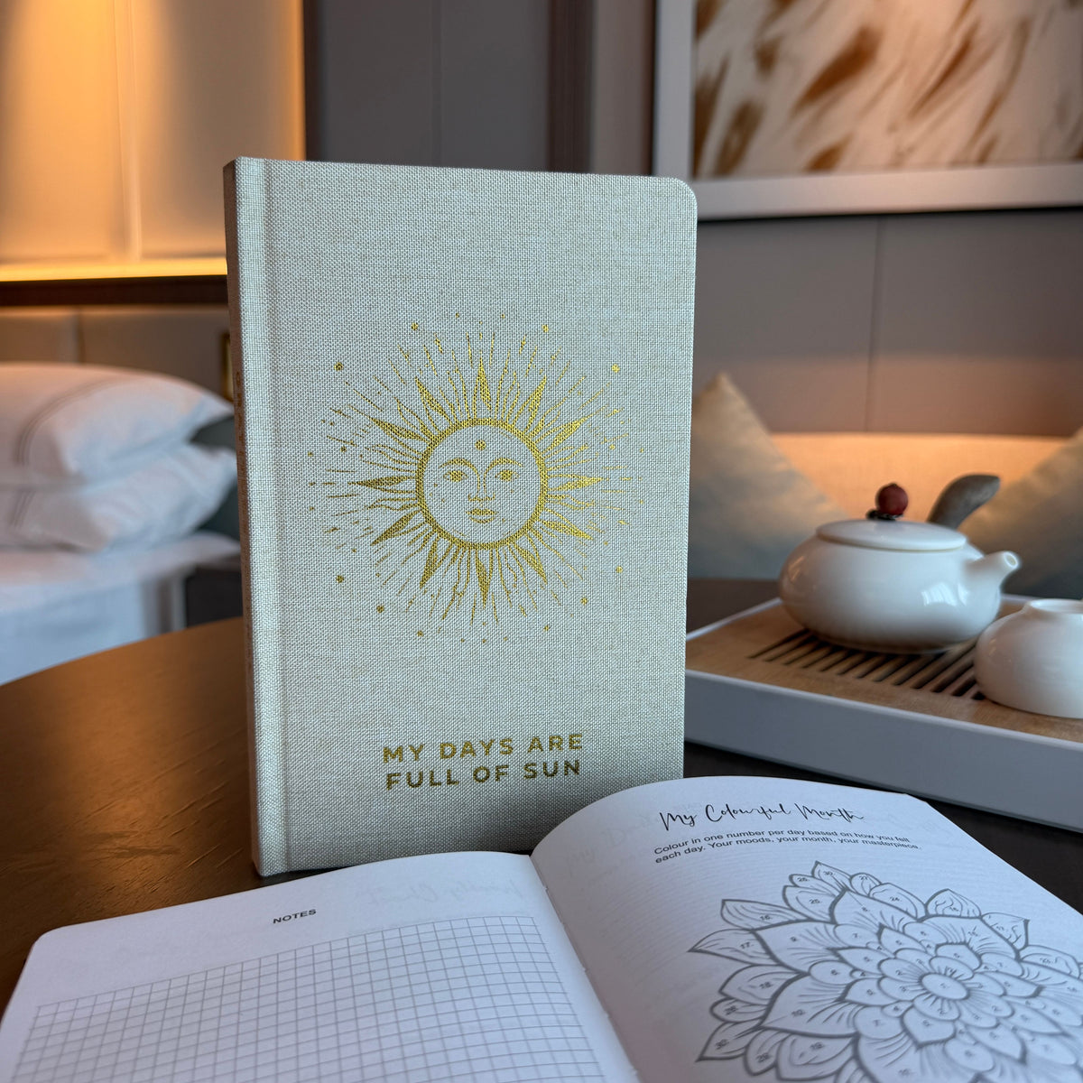 Ivory Gratitude Journal with Gold Lining, 120 Pages