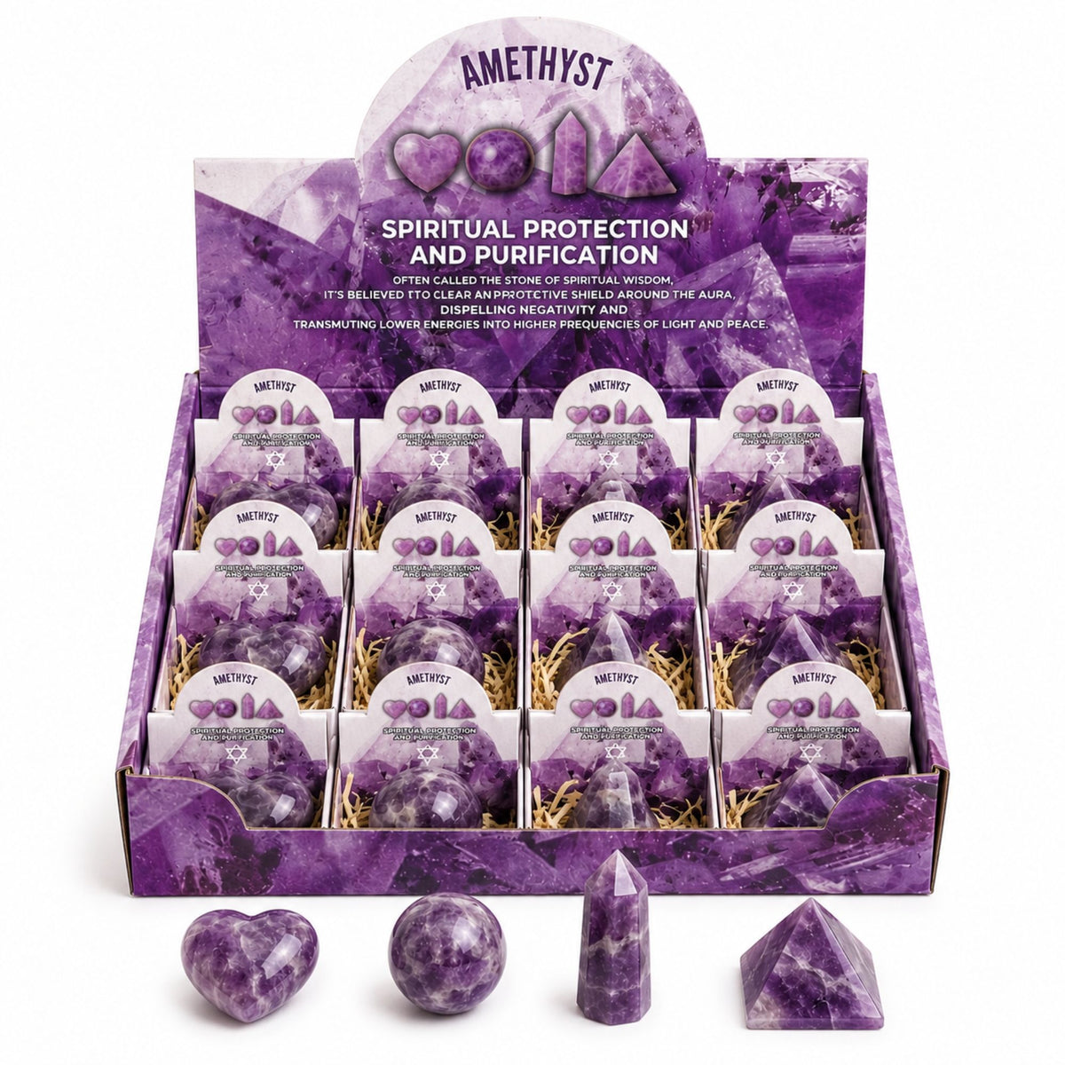 Amethyst Gemstone Shapes Set - Heart, Sphere, Obelisk, Pyramid – view 2