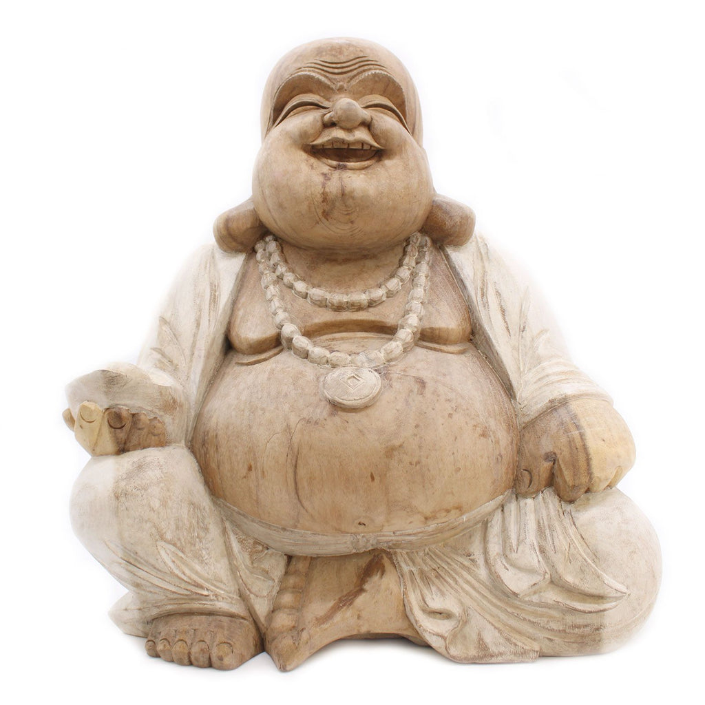 Hand Carved Happy Buddha Statue, Whitewash, 50cm – view 7