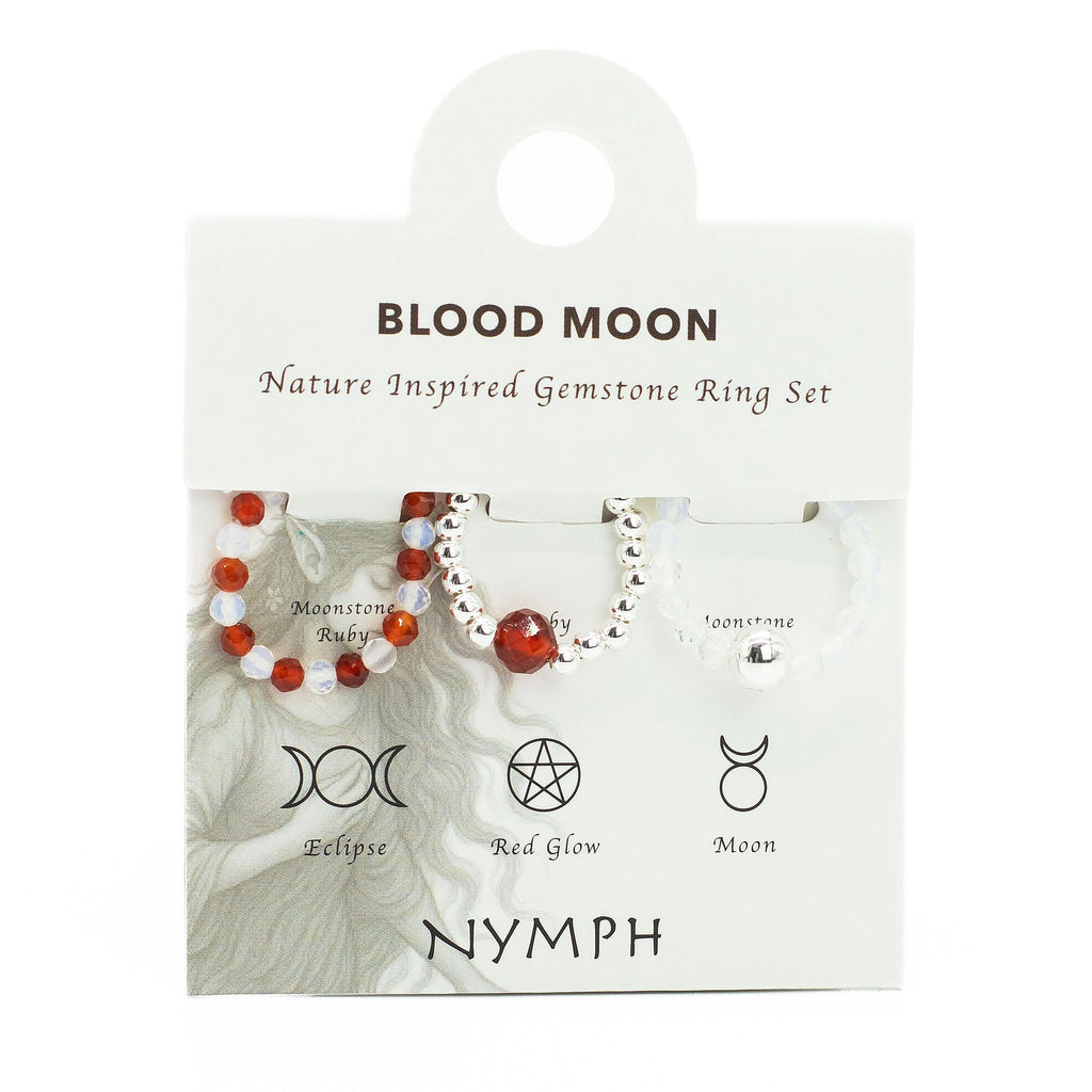 Nymph Gemstone Ring Set - Blood Moon Moonstone & Ruby – view 3