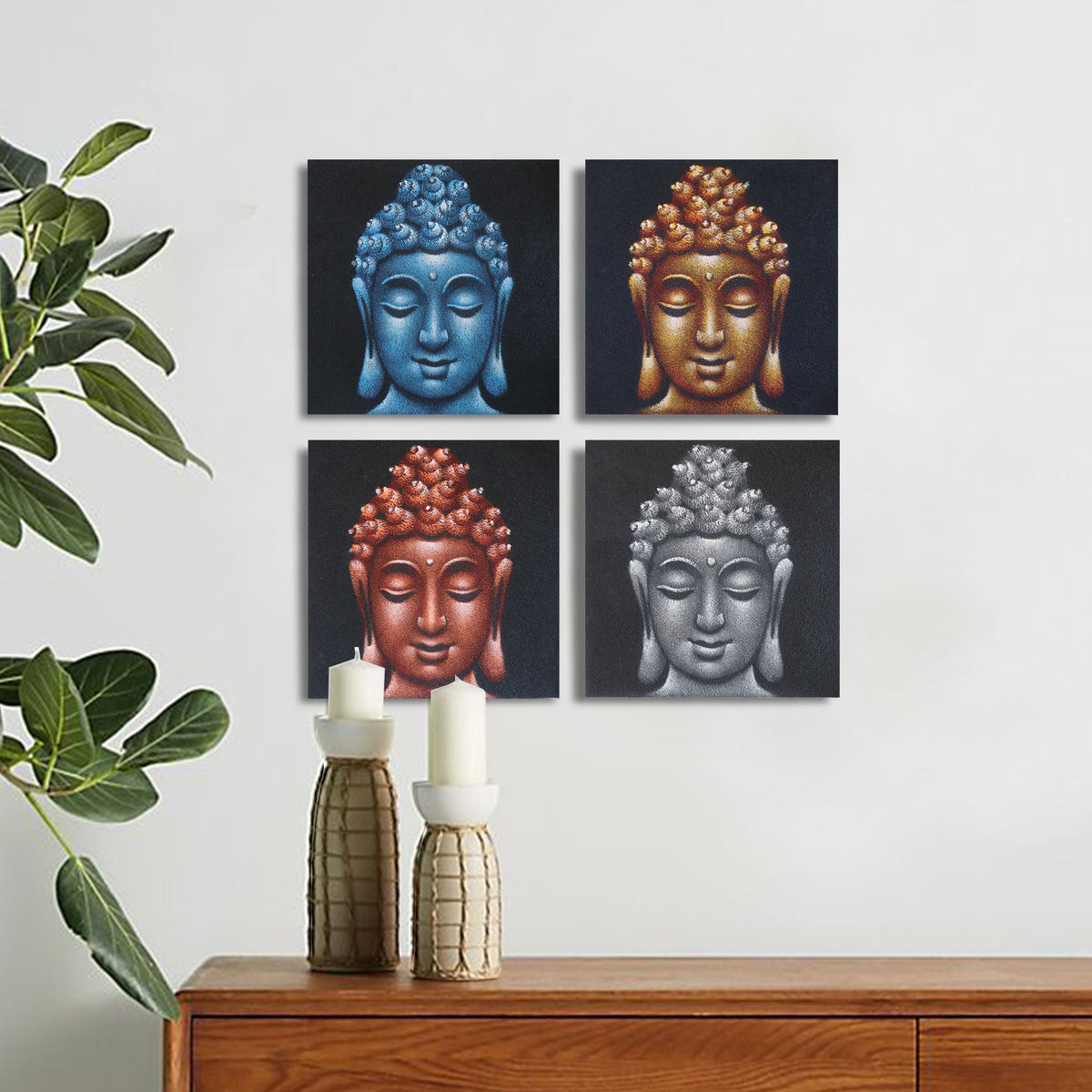 Buddha Heads Sand Finish, Set of 4 - 30 x 30cm – view 2