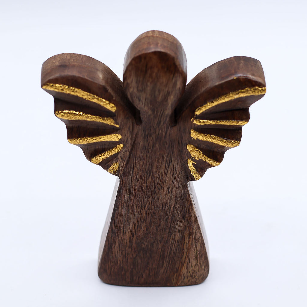 Medium Mango Wood Angel - Gold Wings, 16cm – view 8