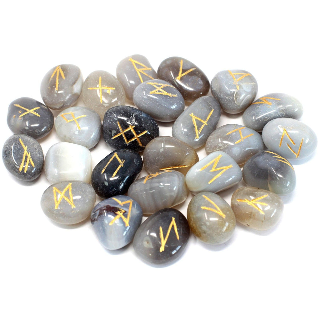 Grey Agate Rune Set in Cotton Pouch – view 2
