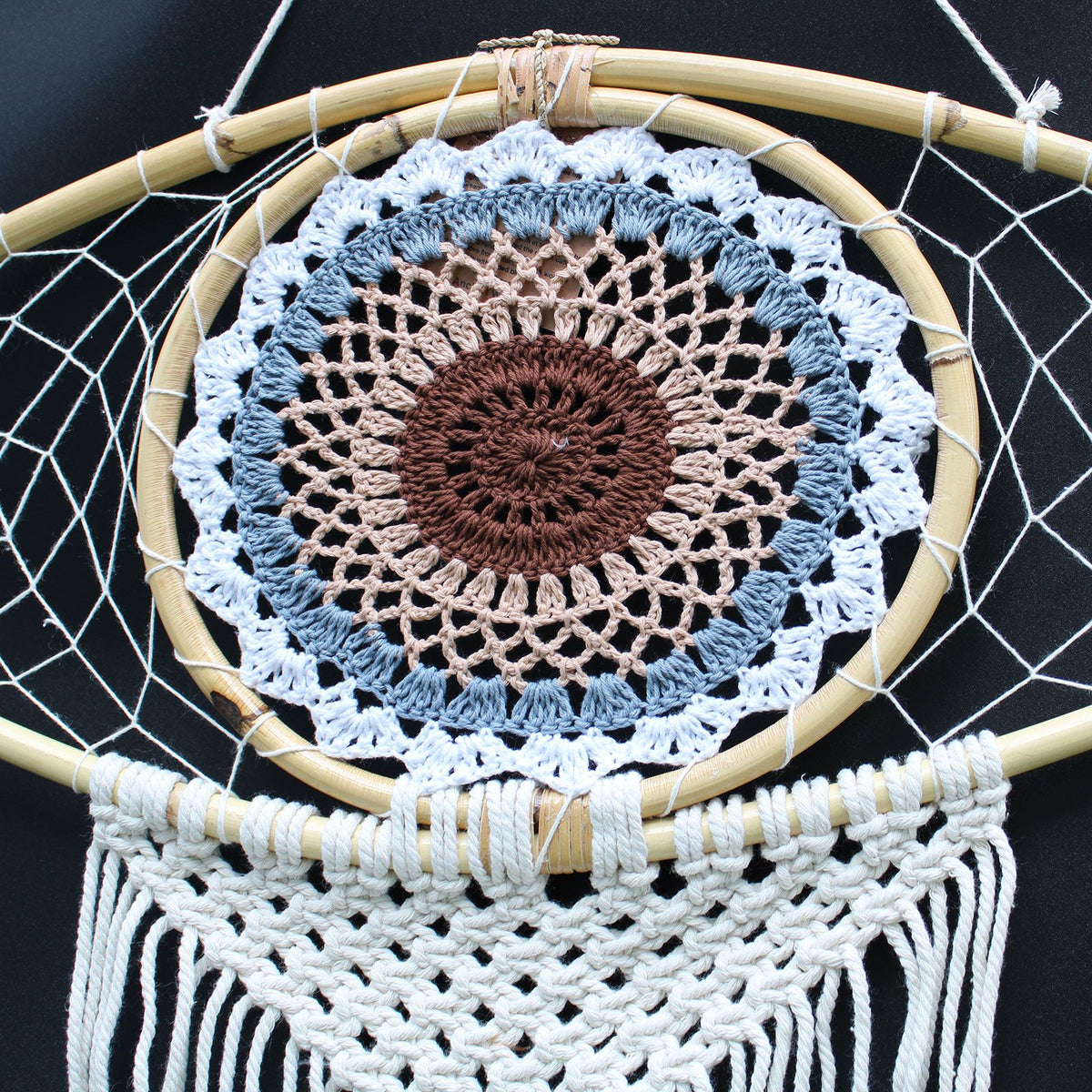 Large Macrame Eye Dream Catcher - White, Grey & Brown – view 4