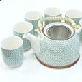 Ceramic Herbal Teapot Set with 6 Cups - Green Mosaic