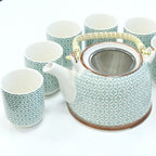 Ceramic Herbal Teapot Set with 6 Cups - Green Mosaic