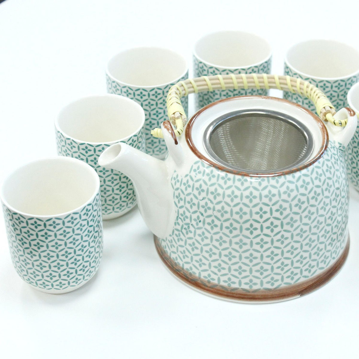 Ceramic Herbal Teapot Set with 6 Cups - Green Mosaic