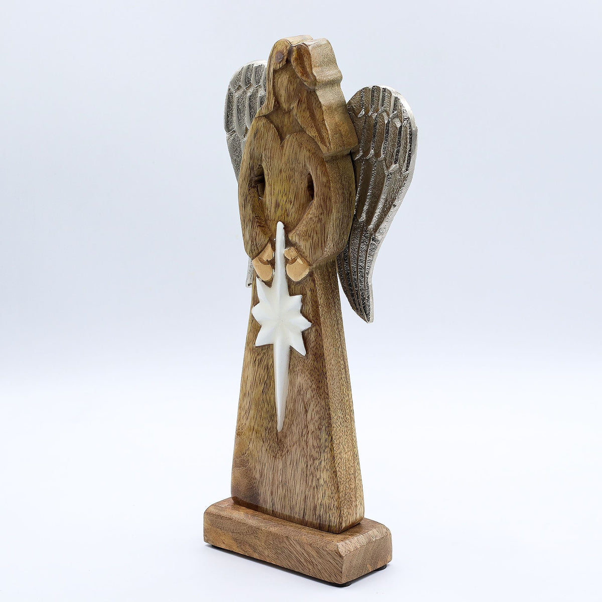 Large Mango Wood Peace Angel, Metal Wings, 30cm – view 3