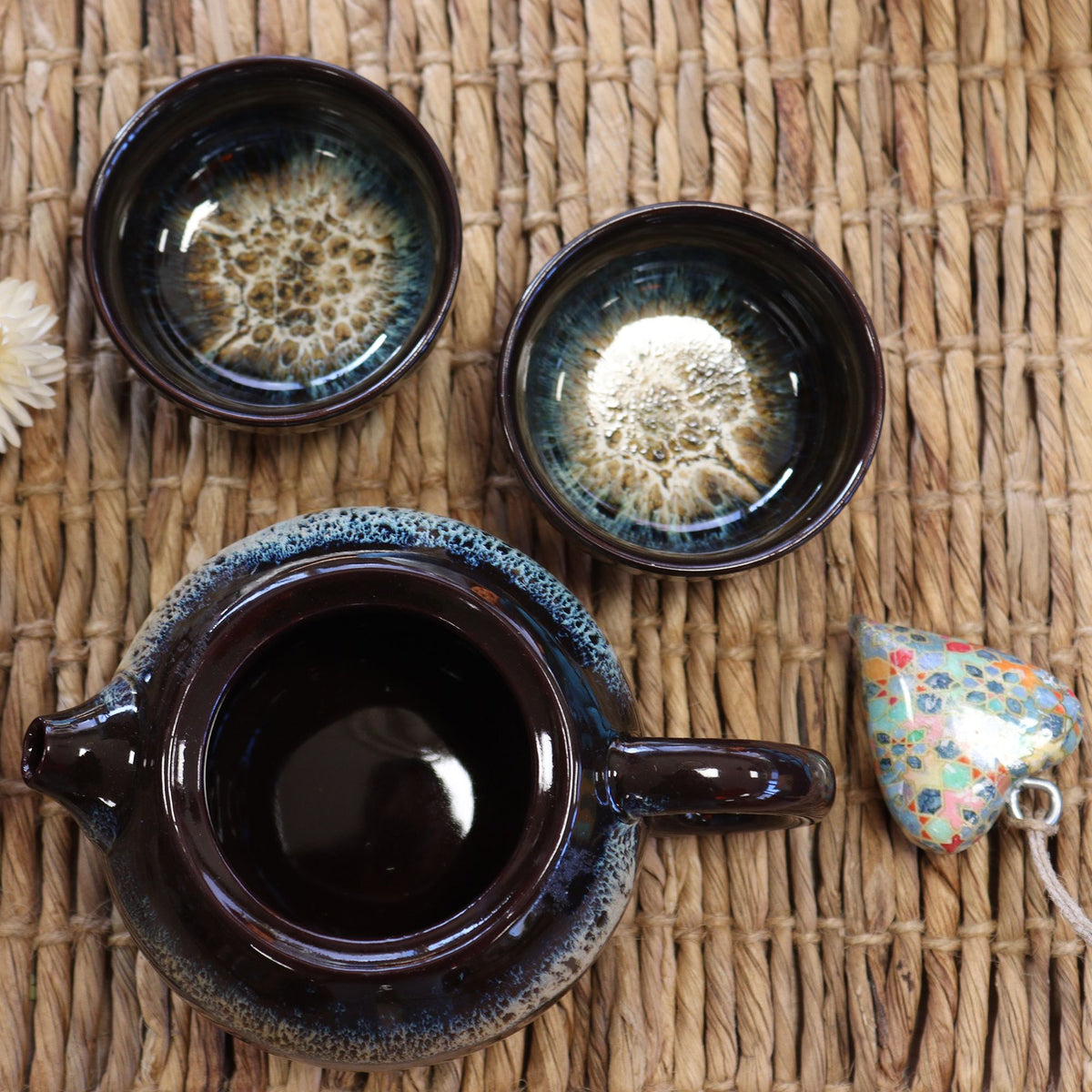Black Glaze Ceramic Teapot Set - Pot & Two Cups