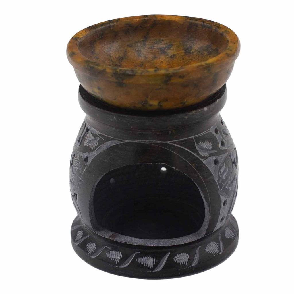 Soapstone Oil Burner 10cm - Mandala Flower Black & Yellow – view 3