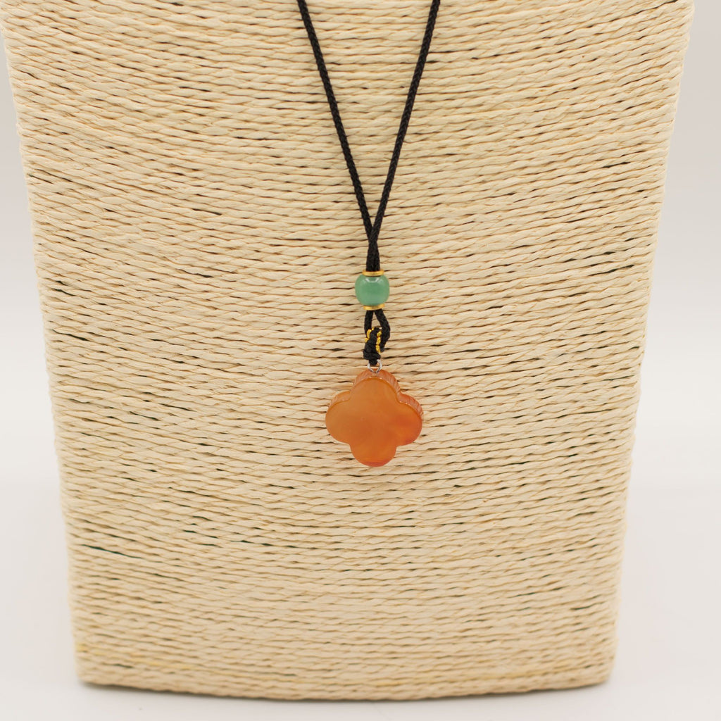 Red Jade Clover Cord Necklace Pendant – view 4