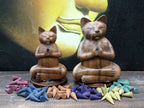 Carved Wooden Incense Burner - Medium Yoga Cat – view 4
