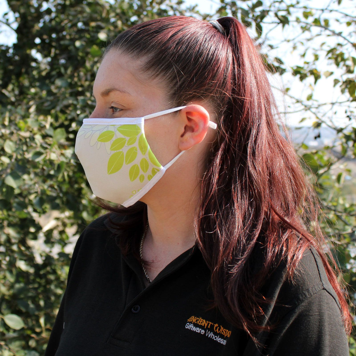 Reusable Fashion Face Covering - Green Leaves Print – view 3